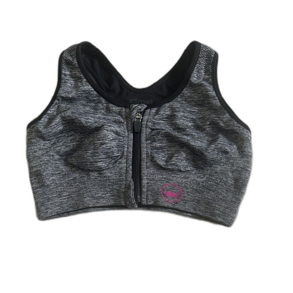 Shefit Lounge Bra Womens XS Raceback Front Zip Closure Style 110004 Sports Gray